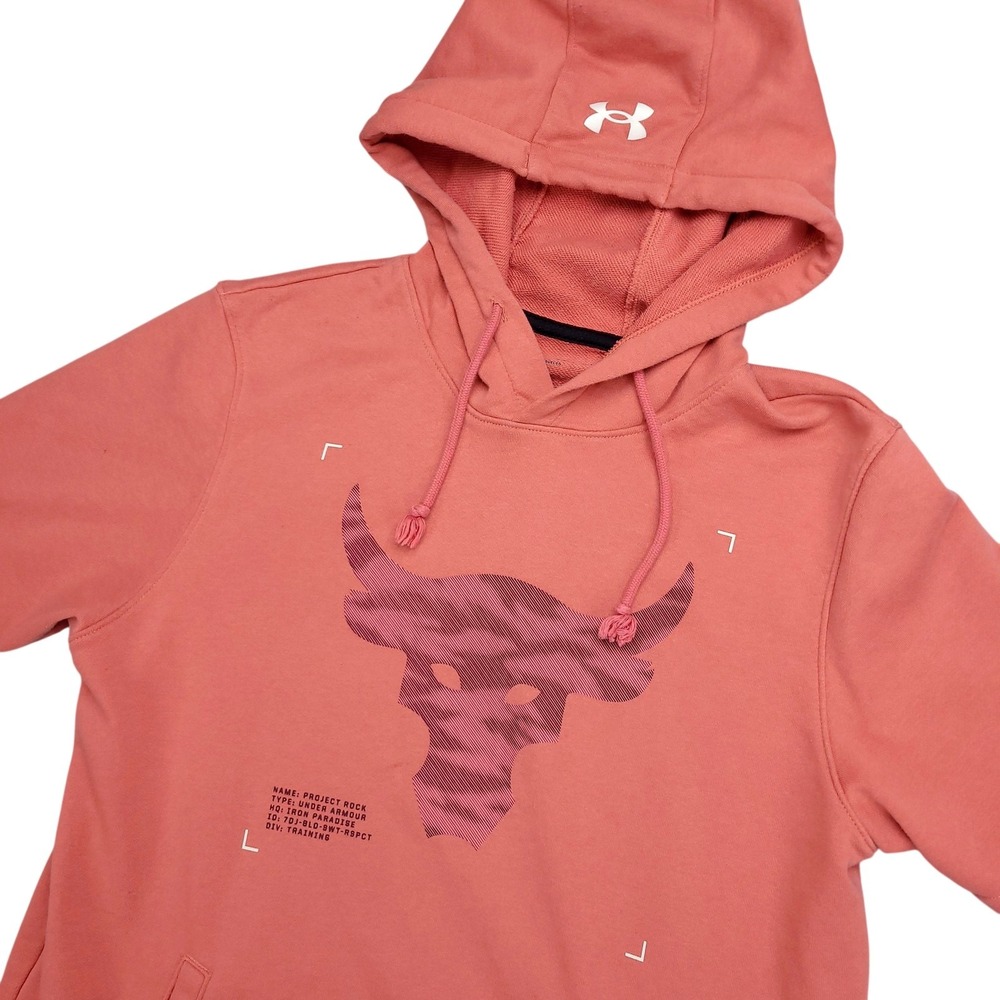 Under Armour Project Rock Hoodie Shirt Mens Small‎ Orange Short Sleeve Training